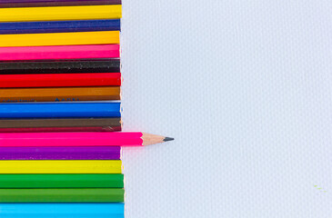 White background, paper, pencils, different colors, pencils for drawing, photo background,...