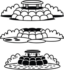 Hot Spring Terraces Art Silhouette Vector, shape, rocks, sky, sunset, healing, tourism, natural