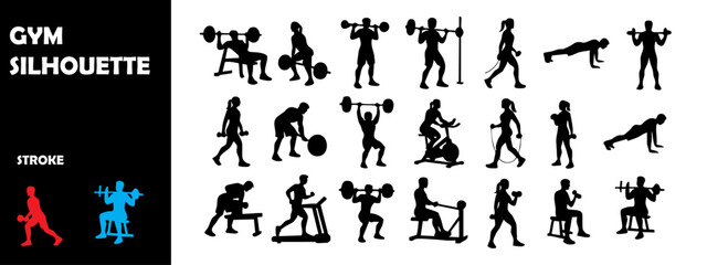 Gym Silhouette Vector Set – Fitness Training and Workout Routine