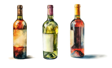 Wine bottles watercolor clipart