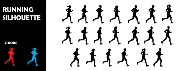 Running Silhouette Vector Set – Jogging and Fitness Motion Scenes