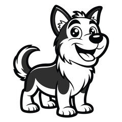 Adorable cartoon husky puppy dog black and white illustration