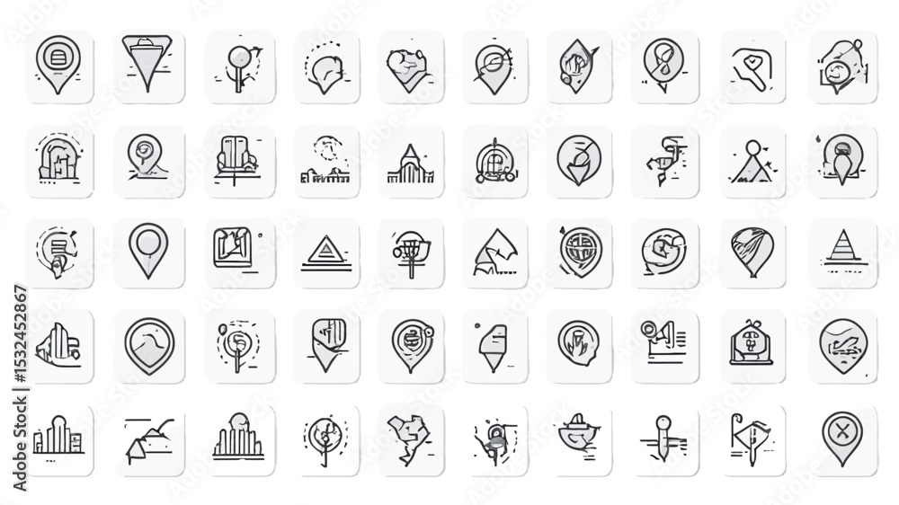 Poster collection of hand drawn location point icons isolated on white background isolated on transparent b