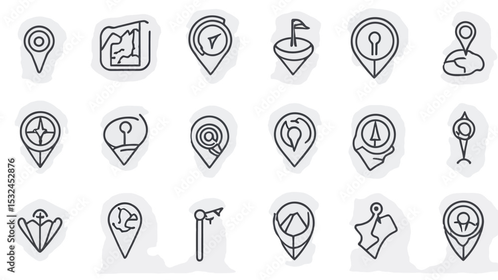 Poster collection of location pin icons isolated on white background isolated on transparent background