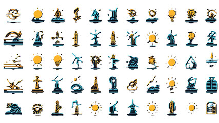 Collection of renewable energy icons isolated on white background isolated on transparent background