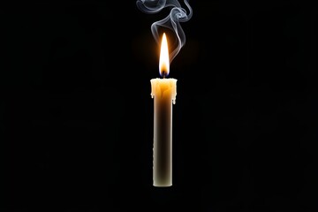 Burning bright in the dark, a single candle flame casts a warm glow, embodying romance and holiday spirit against the black night