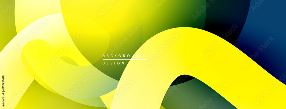 Poster Abstract yellow, green design. Smooth curves overlap creating dynamic composition. Modern aesthetic, vibrant colors.