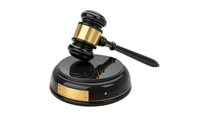 Elegant black and gold gavel on sound block symbolizing justice law and order