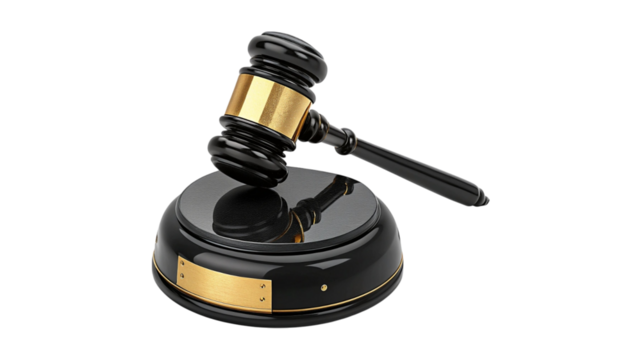 Elegant black and gold gavel on sound block symbolizing justice law and order - Powered by Adobe