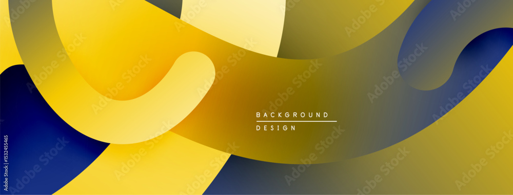 Poster Abstract fluid shapes overlap, creating dynamic yellow, navy composition. Modern design element for backgrounds, presentations.
