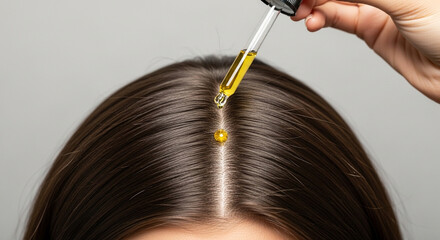 Close-Up of Essential Oil Application on Scalp – Hair Care Concept with Natural Treatment for Shine and Growth

