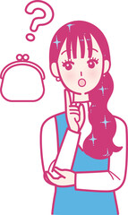 お財布と疑問に思う女性のイラスト