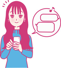 スマホでメッセージを受け取る女性