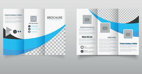 Corporate Trifold Brochure with Blue Wave Design, ideal for marketing and corporate use.