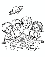 Children building a solar system model together for Science Projects and Crafts