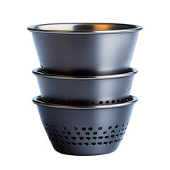 A stack of three metal bowls kitchenware equipment item on transparent background