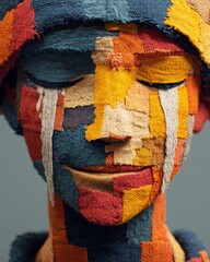 Abstract Patchwork Fabric Portrait