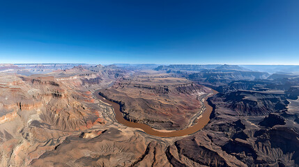 Panoramic landscape view of curved colorado river in Grand canyon, USA