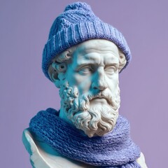 Ancient Bust in Knit Hat and Scarf