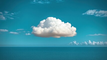 White Cloud Above the Ocean Landscape with a Clear Horizon View