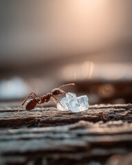 Ant Carrying Sugar Crystals at Sunset
