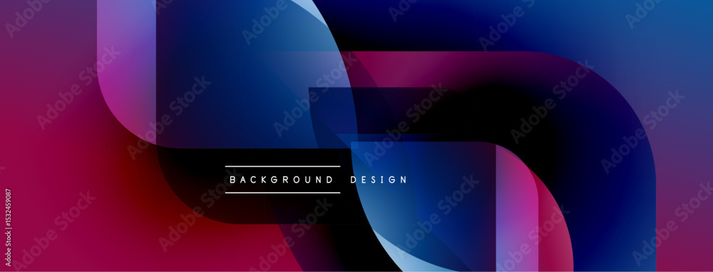 Poster Abstract gradients overlap creating dynamic visual effect. Modern design elements suggest fluidity, motion, depth.