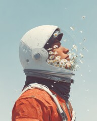 Astronaut with Daisies: Peaceful Space Scene