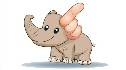 Fototapeta premium Cute cartoon elephant with a finger on its head.