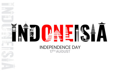 3d logotype text Indonesia, Happy Independence day Indonesia. Abstract vector illustration design