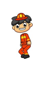 Firefighter Jumping Animation, Energetic Cartoon Pose for Action Scenes