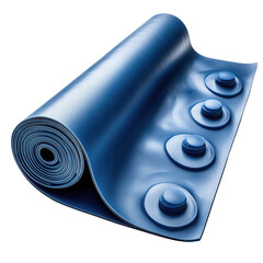 A rolled material with circular attachments in azure hue on transparent background