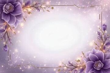 Dark amethyst invitation background with subtle gold shimmer and floral borders in muted purples. 
