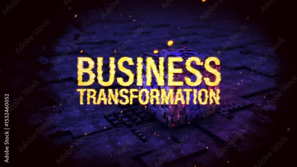 Poster abstract animation of business transformation gold glitch text effect animation digital sci fi hitec