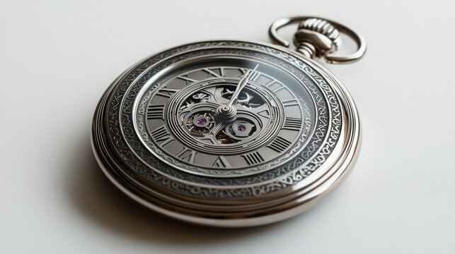A pocket watch with the droste effect, where the face of the watch continually shrinks into itself, repeating the design over and over, symbolizing infinite time.