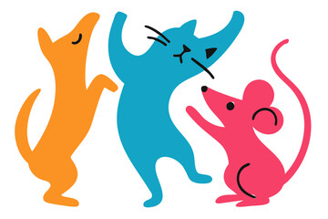 Birthday Party Dancing Animal Friends Dog, Cat and Mouse