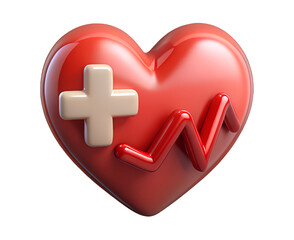 Obraz premium 3d render illustration of isolated transparent heart with medical sign and heartbeat waveform icon