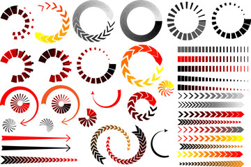 stylized arrows of various shapes and sizes for decoration and decoration, infographics, vector