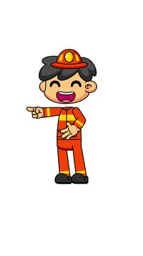 Laughing Firefighter Animation, Cute Cartoon Style on White Background with Greenscreen Version