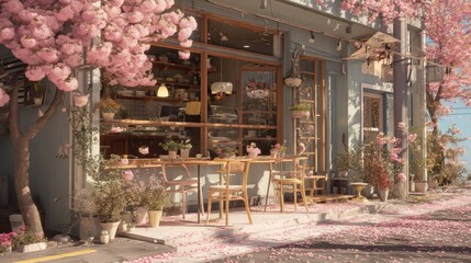 Charming Cafe under Cherry Blossoms