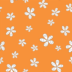 Seamless floral pattern based on traditional folk art ornaments. Colorful chamomile, daisy flowers on color background. Doodle style. Vector illustration. Simple minimalistic pattern.