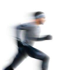 Set of Running people with motion blur effect, isolated PNG with transparent background for photo scenes