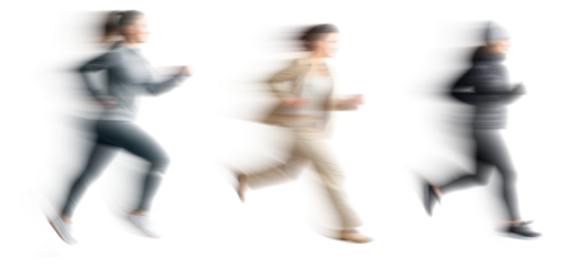 Set of Running people with motion blur effect, isolated PNG with transparent background for photo scenes
