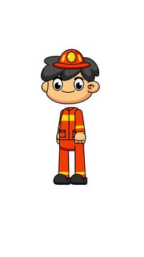 Surprised Firefighter Character Animation with Jumped Pose, 4K Greenscreen