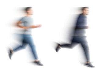 Set of Running people with motion blur effect, isolated PNG with transparent background for photo scenes