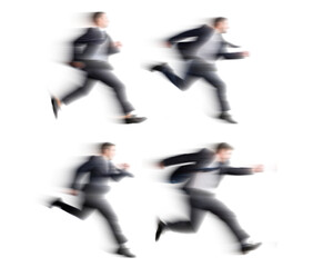 Set of Running people with motion blur effect, isolated PNG with transparent background for photo scenes