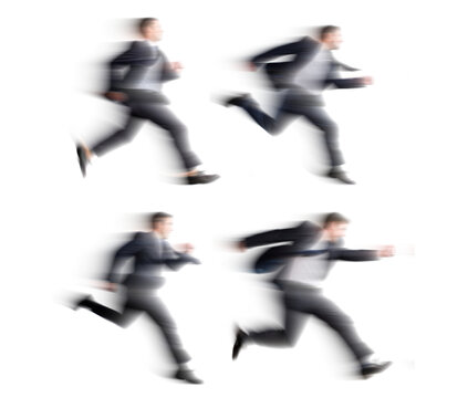Set of Running people with motion blur effect, isolated PNG with transparent background for photo scenes
