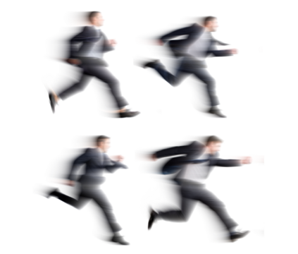 Set of Running people with motion blur effect, isolated PNG with transparent background for photo scenes