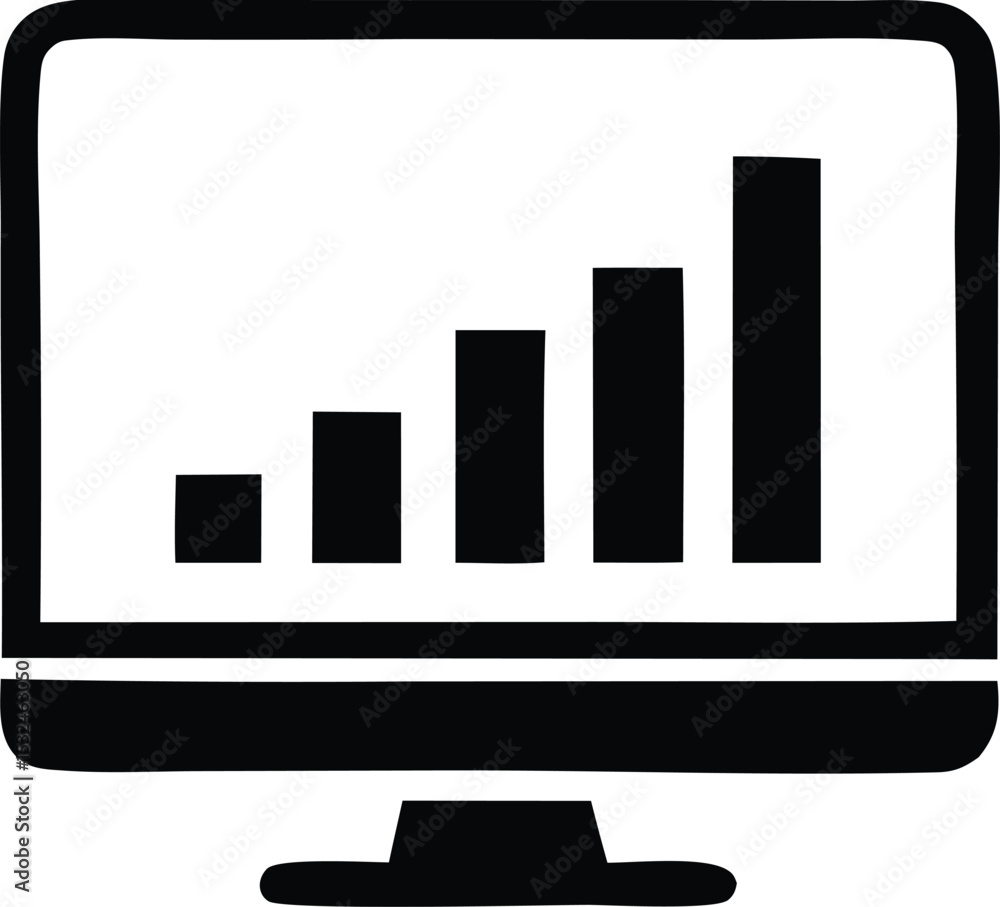 Poster computer screen displaying an ascending bar graph showing growth and progress