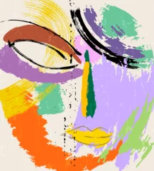 Fototapete Rund abstract colorful background, illustration with lines, waves, circles, paint strokes and splashes, face or mask © Kirsten Hinte
