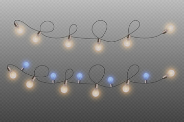 Glowing light bulbs, New Year's garland.